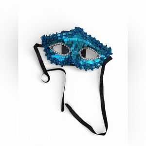 Blue Sequin Masquerade Mask with Ribbon Ties